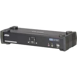 ATEN - 2 Port KVM-Switch für USB-Eingabegeräte und DVI-Dual-Link-Systeme mit Tonübertragung und USB 2.0-Hub, Schwarz