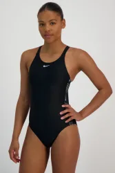 Nike Logo Tape Damen Badeanzug Schwarz, Damen, Größe: L