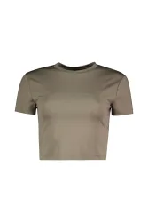 POWERZONE Cropped Damen T-Shirt Braun, Damen, Größe: L
