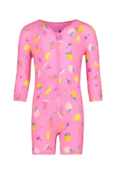 speedo Print Zip Longsleeve Kleinkind Badeanzug Rosa, , Größe: 98