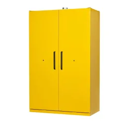 Justrite Sicherheitsschrank EN 90, Auffangwanne, 3 Fachböden, 2-Türen, H 2070 x B 1200 x T 600 mm, gelb