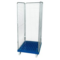 Rollbehälter Classic, 3-seitig, feinmaschig, blau verzinkt, Kunststoff-Rollplatte, HxBxT 1.800 x 724 x 815 mm, feuerrot