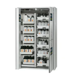 asecos® Kombi-Schrank K-PHOENIX-90, HxBxT 1.969 x 1.197 x 617 mm, Stahlblech: 6x Auszugswanne, 1x Bodenauffangwanne, 6x Tablarauszug mit PP-Wanne