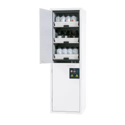 asecos® Säuren- u. Chemikalienschrank CLASSIC, HxBxT 1.965 x 597 x 603 mm, 6x Tablarauszug mit PP-Wanne, laborweiss