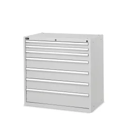 Fami Schubladenschrank Flexa Key Comfort, Schubladen 2x75/1x100/3x150/1x200 mm, HxBxT 1.000 x 1.023 x 600 mm, RAL 7035 lichtgrau