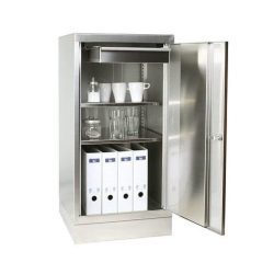 Reinsch Beistellschrank aus Edelstahl, 2-flügelig, 2 Fachböden, 2 Schubladen, HxBxT 1.050 x 1.000 x 500 mm, Sockel