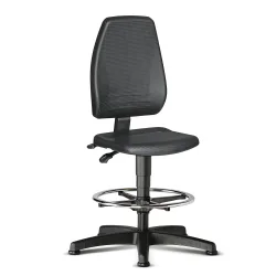 bimos Arbeitsdrehstuhl SoftTouch, hohe, ergonomische Rückenlehne, Sitzhöhe 580-850 mm, Bodengleiter, Fussring, schwarz