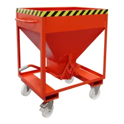 Bauer® Silobehälter, mit Scherenverschluss, Gabeltaschen + Rollen, lackiert, Volumen 0,375 m, RAL 3000 feuerrot