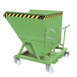 Späne-Kippmulde Bauer SKS 700, Stahl, rot, B 1345 x T 1200 x H 1275 mm, 700 l, bis 1000 kg, Rollen, Ablasshahn, Manuelle Kippvorrichtung