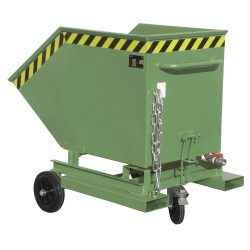 Bauer® Späne-Kippbehälter, ebenerdige Entlademöglichkeit, lackiert, Volumen 0,4 m³, mit Einfahrtaschen, RAL 6011 resedagrün