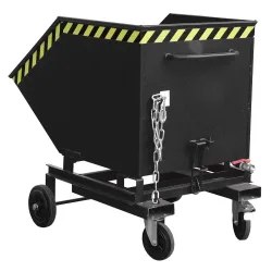 Späne-Kippbehälter Bauer SKW-ET 1000, Stahl, rot, B 1395 x T 1070 x H 1220 mm, 600 l, bis 300 kg, Rollen, manuelles Kippen, mit Einfahrttaschen
