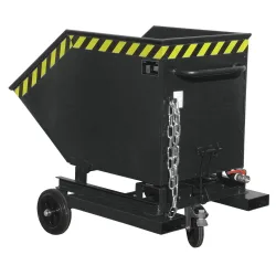 Späne-Kippbehälter Bauer SKW-ET 400, Stahl, schwarz, B 1320 x T 900 x H 1090 mm, 400 l, bis 300 kg, Rollen, manuelles Kippen, mit Einfahrttaschen
