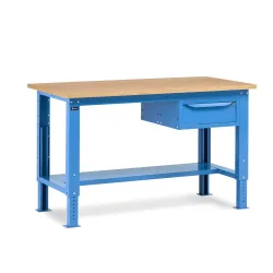 Fami Werkbank, höhenverstellbar u. 1 Schublade, TK 1.000 kg, HxBxT 740-1.110 x 1.500 x 750 mm, RAL 5012 lichtblau