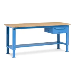 Fami Werkbank, höhenverstellbar u. 1 Schublade, TK 1.000 kg, HxBxT 740-1.110 x 2.000 x 750 mm, RAL 5012 lichtblau