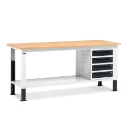 Fami Werkbank, höhenverstellbar u. 4 Schubladen, TK 1.000 kg, HxBxT 740-1.110 x 2.000 x 750 mm, RAL 7035 lichtgrau / RAL 7016 anthrazitgrau