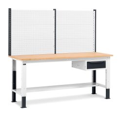 Fami Werkbank, höhenverstellbar, mit Multifunktionswand u. 1 Schublade, TK 1.000 kg, HxBxT 740-1.110 x 2.000 x 750 mm, RAL 7035 lichtgrau / RAL 7016 anthrazitgrau