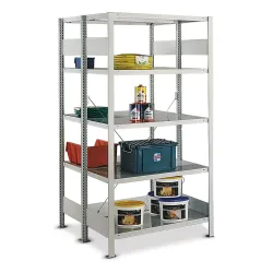 META Fachbodenregal lichtgrau doppelzeilig, Fachlast 230 kg, HxBxT 3.000 x 1.056 x 1.675 mm