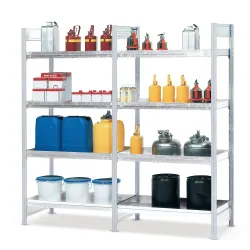 asecos® Gefahrstoffregal, für gewässergefährdende Flüssigkeiten, 4 Stahlwannen à 40 l, Grundfeld