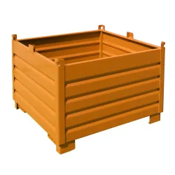 Bauer Sammelbehälter-System SBS 1000, L 1200 x B 1200 x H 850 mm, bis zu 3-fach stapelbar, lackiert, mit Transportwagen, gelborange RAL 2000