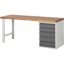 Steinbock® Werkbank Selection, mit 5 Schubladen, HxBxT 840 mm x 2.000 mm x 700 mm, RAL 7035/7016