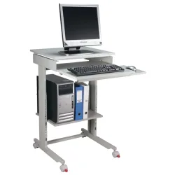 PC-Arbeitstisch, lichtgrau, RAL 7035 fahrbar, H720-1100xB600xT500mm