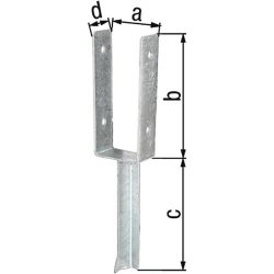 GAH U-Pfostenträger ETA-10/0210, feuerverzinkt, 91x200x200x50mm, mit Betonanker aus T-Eisen