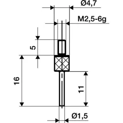 KÄFER Messeinsatz, M2,5 Stahl, Ø 1,5 mm Länge 11 mm Stift, passend zu Messuhren