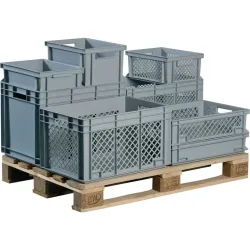 LOCKWEILER Eurobox, grau PP Durchfassgriff, L600xB400xH150mm, Seitenwände durchbrochen