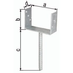 GAH U-Pfostenträger ETA-10/0210, feuerverzinkt, 121x100x200x60mm, mit Betonanker aus Riffelstahl