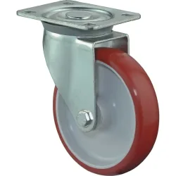 BS ROLLEN Lenkrolle, Polyurethan, Rad-Ø 150 mm Tragfähigkeit 240 kg, Platte L135xB110 mm Farbe Rolle rot
