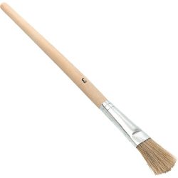 Emaillelackpinsel, Grösse 2 helle Borste, Länge 200 mm Breite 15 mm Höhe 5 mm, Weissblech roher Holzstiel