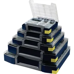 Raaco Sortimentskoffer Boxxser 80 5x10-20, mit 20 Einsätzen, B 421 x T 361 x H 78 mm, aus Polycarbonat/Polypropylen, transparent/blau