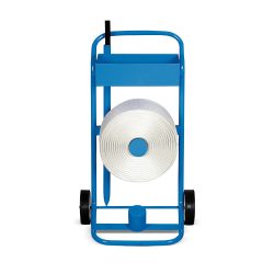 kaiserkraft Bandabroller für PET-Kraftband, für Bandbreite 16 - 30 mm, fahrbar, mit Ablagefach