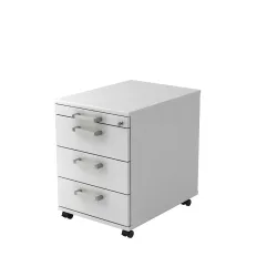 Rollcontainer TARVIS, 1 Utensilienauszug, abschliessbar, 3 Schübe, B 428 x T 580 x H 590 mm, weiss