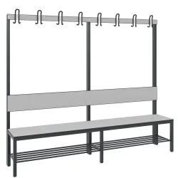 Garderobenbank Basic Plus, 1-seitig, Rückenlehne, mit Schuhrost, Fussgestell schwarzgrau RAL 7021, B 1960 mm, Dekor weiss