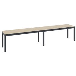 Umkleidebank Basic Plus, für Feuchträume, ohne Rückenlehne, 6-Fussgestell schwarzgrau RAL 7021, ohne Schuhrost, B 1960 mm, Dekor Eiche Serrano