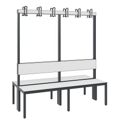 C+P Umkleidesitzbank Basic Plus, Länge 1.500 mm, doppelseitig, mit Rückenlehne, 2x6 Doppelhaken, schwarzgrau/weiss