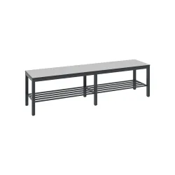 Umkleidebank Basic Plus, für Feuchträume, ohne Rückenlehne, 6-Fussgestell schwarzgrau RAL 7021, mit Schuhrost, B 1500 mm, Dekor silbergrau