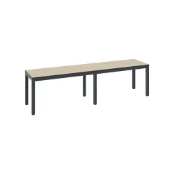 Umkleidebank Basic Plus, für Feuchträume, ohne Rückenlehne, 6-Fussgestell schwarzgrau RAL 7021, ohne Schuhrost, B 1500 mm, Dekor Eiche Serrano