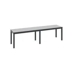 Umkleidebank Basic Plus, für Feuchträume, ohne Rückenlehne, 6-Fussgestell schwarzgrau RAL 7021, ohne Schuhrost, B 1500 mm, Dekor silbergrau
