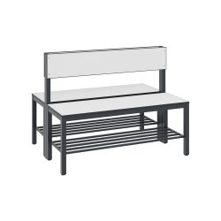 C+P Umkleidesitzbank Basic Plus, Länge 1.000 mm, doppelseitig, mit Rückenlehne, inkl. Schuhrost, schwarzgrau/weiss