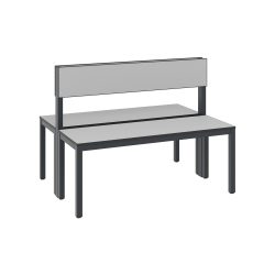 Sitzbank Basic Plus, 2-seitig, Rückenlehne, ohne Schuhrost, 4-Fussgestell schwarzgrau RAL 7021, B 1000 mm, Dekor silbergrau