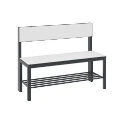 Sitzbank Basic Plus, 1-seitig, Rückenlehne, mit Schuhrost, 4-Fussgestell schwarzgrau RAL 7021, B 1000 mm, Dekor weiss