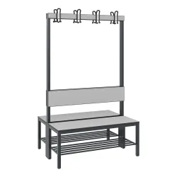 Garderobenbank Basic Plus, 2-seitig, Rückenlehne, mit Schuhrost, Fussgestell schwarzgrau RAL 7021, B 1000 mm, Dekor weiss