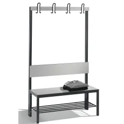 Garderobenbank Basic Plus, 1-seitig, Rückenlehne, mit Schuhrost, Fussgestell schwarzgrau RAL 7021, B 1000 mm, Dekor silbergrau
