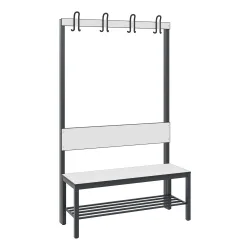 C+P Umkleidesitzbank Basic Plus, Länge 1.000 mm, einseitig, mit Rückenlehne, 4 Doppelhaken, inkl. Schuhrost, schwarzgrau/weiss