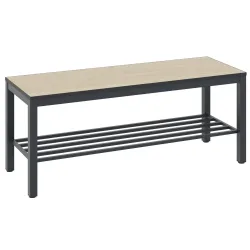 Umkleidebank Basic Plus, für Feuchträume, ohne Rückenlehne, 4-Fussgestell schwarzgrau RAL 7021, mit Schuhrost, B 1000 mm, Dekor Eiche Serrano