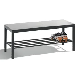Umkleidebank Basic Plus, für Feuchträume, ohne Rückenlehne, 4-Fussgestell schwarzgrau RAL 7021, mit Schuhrost, B 1000 mm, Dekor silbergrau
