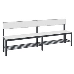 C+P Umkleidesitzbank Basic Plus, Länge 1.960 mm, einseitig, mit Rückenlehne, inkl. Schuhrost, schwarzgrau/weiss