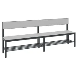 Sitzbank Basic Plus, 1-seitig, Rückenlehne, mit Schuhrost, 4-Fussgestell schwarzgrau RAL 7021, B 1960 mm, Dekor silbergrau